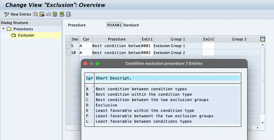 Comparison of Condition Types in an Exclusion Group